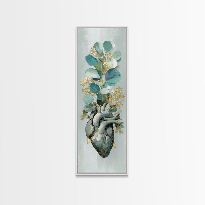 Anatomical Heart Rendered as Tasteful Botanical Art Canvas Print, Medical Office Art, Office Decor, Oil Painting, Calm, MOA-1x3-73