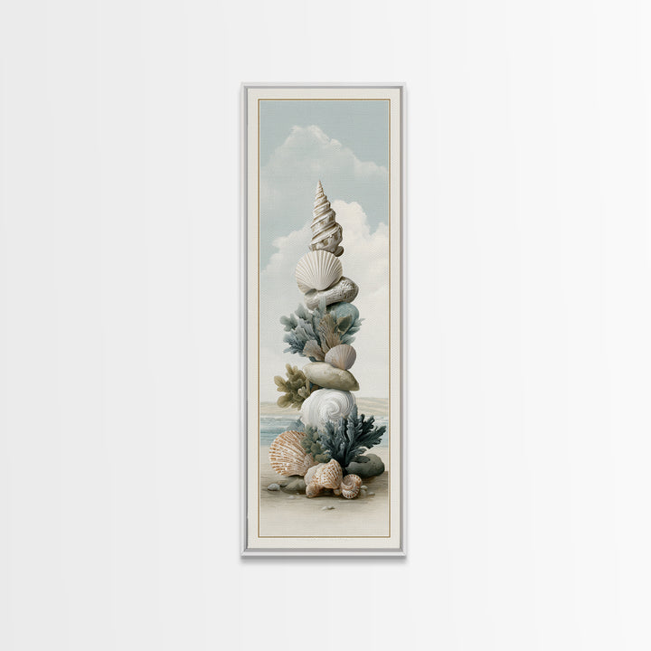 Coastal Shells and Water Study Framed Canvas Print, Medical Office Art, Statement Artwork, Office Decor, Fine Art, Calm, MOA-1x3-8
