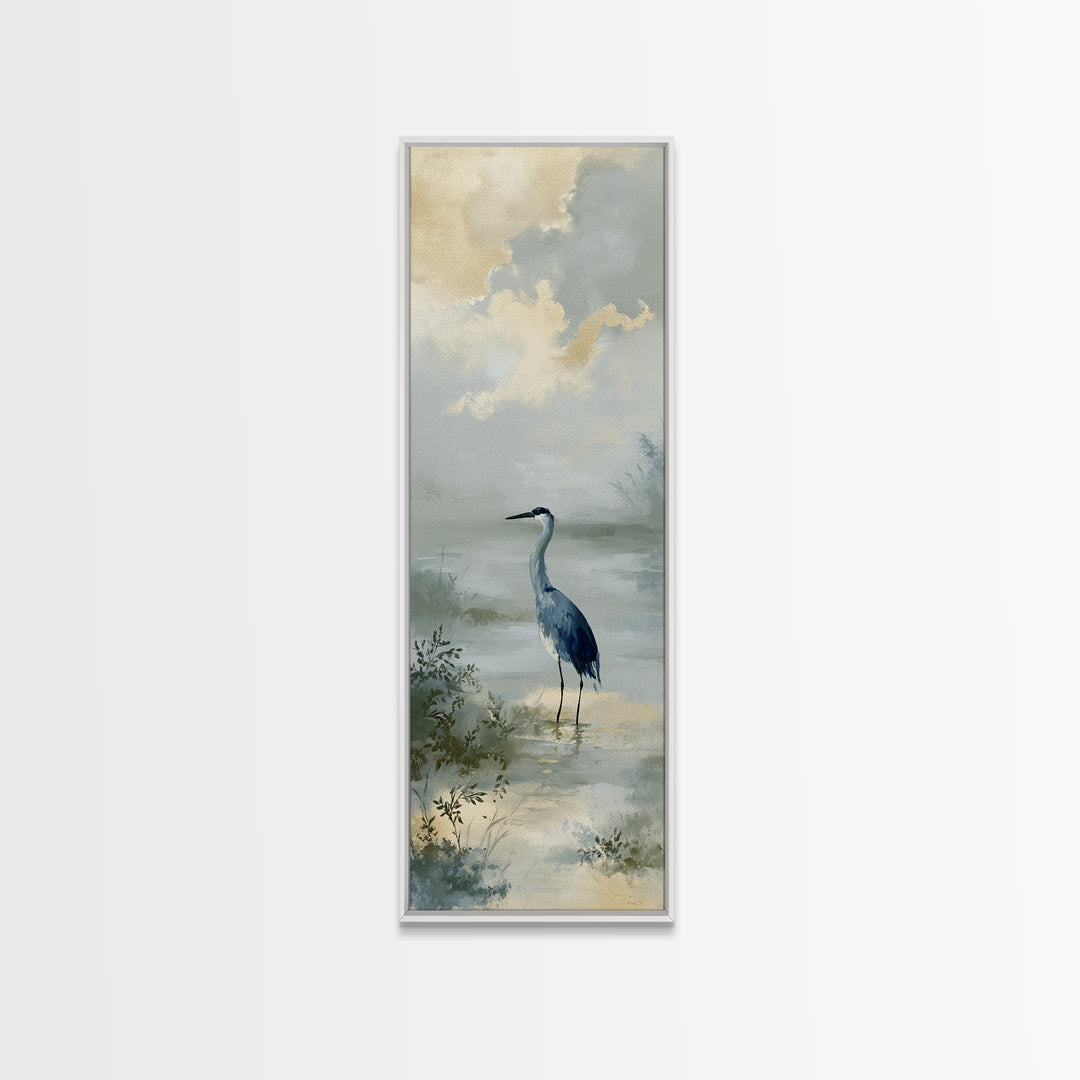 Blue Heron Standing Canvas Print, Medical Office Art, Statement Artwork, Office Decor, Fine Art, Calm, Digital Art, MOA-1x3-98