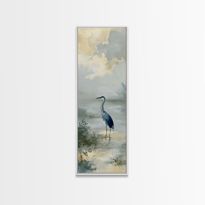 Blue Heron Standing Canvas Print, Medical Office Art, Statement Artwork, Office Decor, Fine Art, Calm, Digital Art, MOA-1x3-98