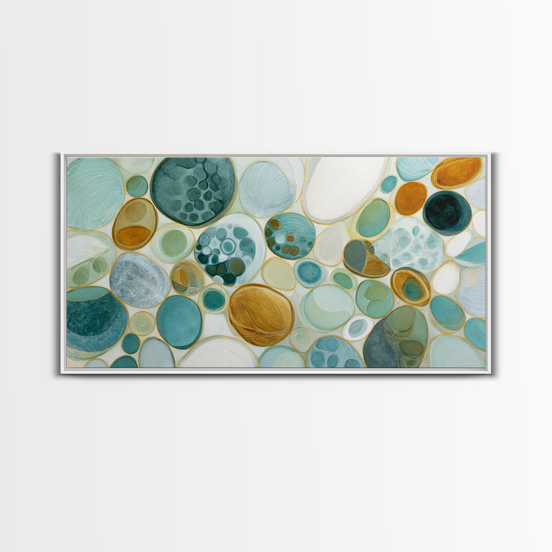 Abstract Cells and Circles as Soothing Pattern Framed Canvas Print, Medical Office Art, Home Decor, Office Decor, Calm, MOA-2x1-1