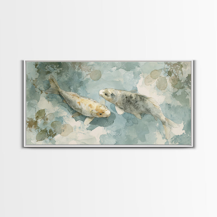 Calm Koi Fish Swimming Through Clear Water Framed Canvas Print, Medical Office Art, Statement Artwork, Office Decor, Calm, MOA-2x1-18