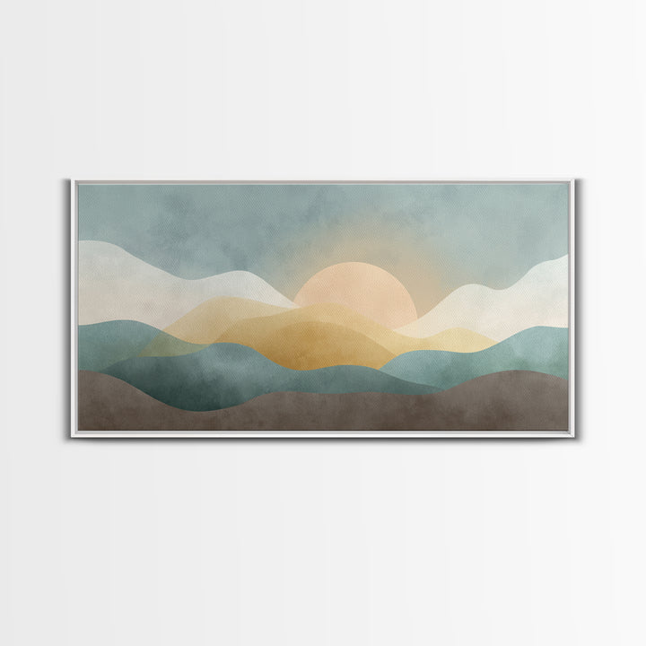 Minimal Sunrise over Rounded Hills Framed Canvas Print, Medical Office Art, Biology Art, Office Decor, Fine Art, Calm, MOA-2x1-19