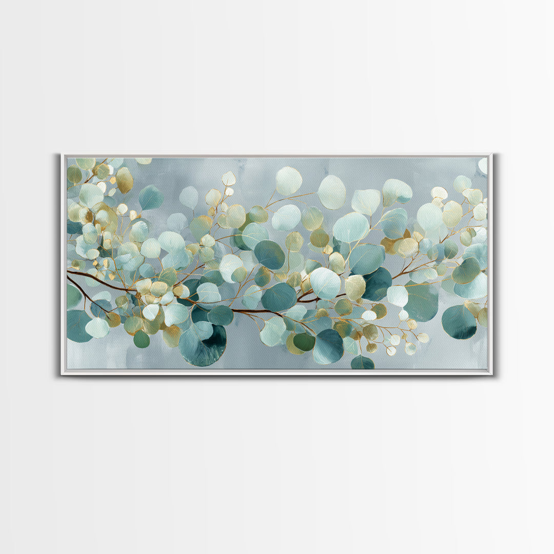 Botanical Eucalyptus Branch Framed Canvas Print, Medical Office Art, Digital Wall Art, Office Decor, Watercolor Art, Calm, MOA-2x1-23