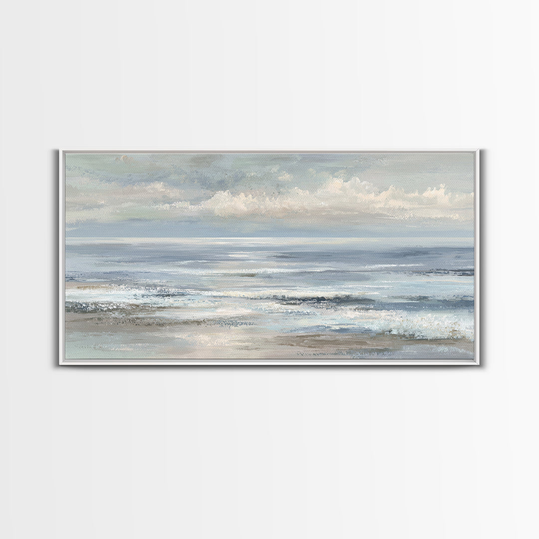 Peaceful Ocean Horizon Framed Canvas Print, Medical Office Art, Office Decor, Oil Painting, Calm, Teal Wall Art, MOA-2x1-24