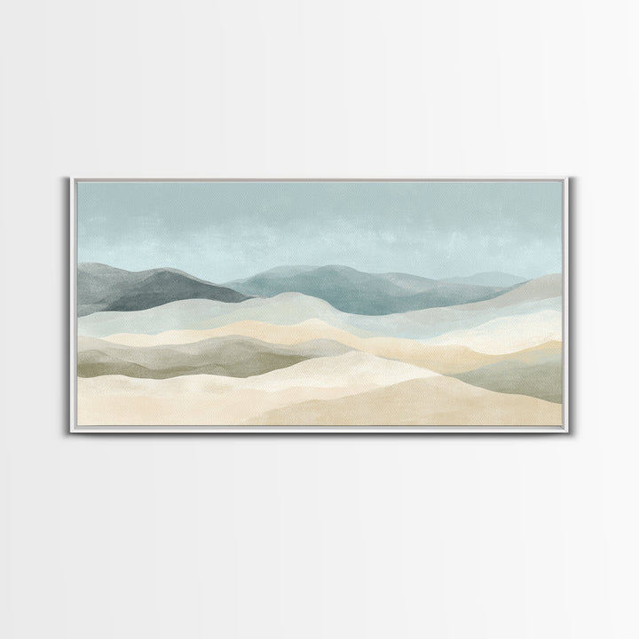 Minimal Sunrise over Rounded Hills Framed Canvas Print, Medical Office Art, Office Decor, Fine Art, Calm, Brain Poster, MOA-2x1-43