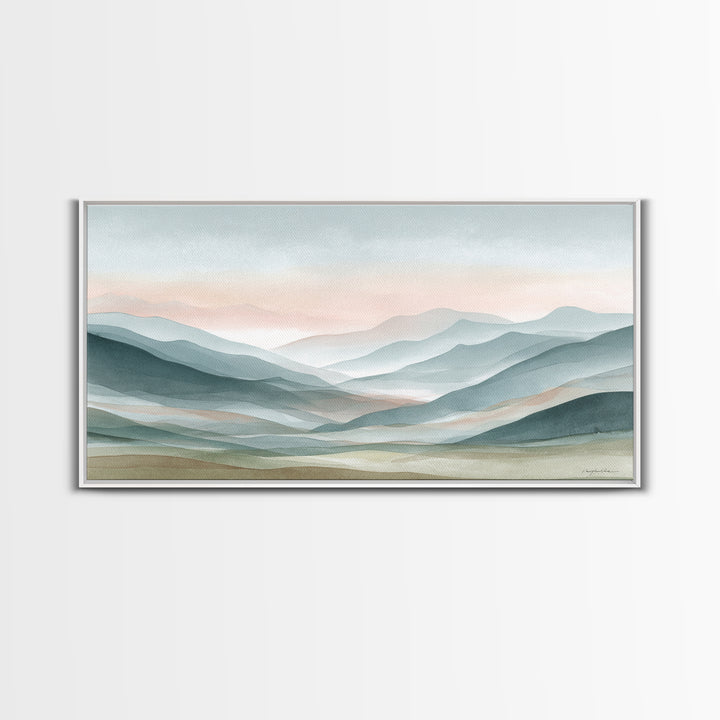 Minimal Sunrise over Rounded Hills Framed Canvas Print, Medical Office Art, Science Art, Office Decor, Fine Art, Calm, MOA-2x1-67