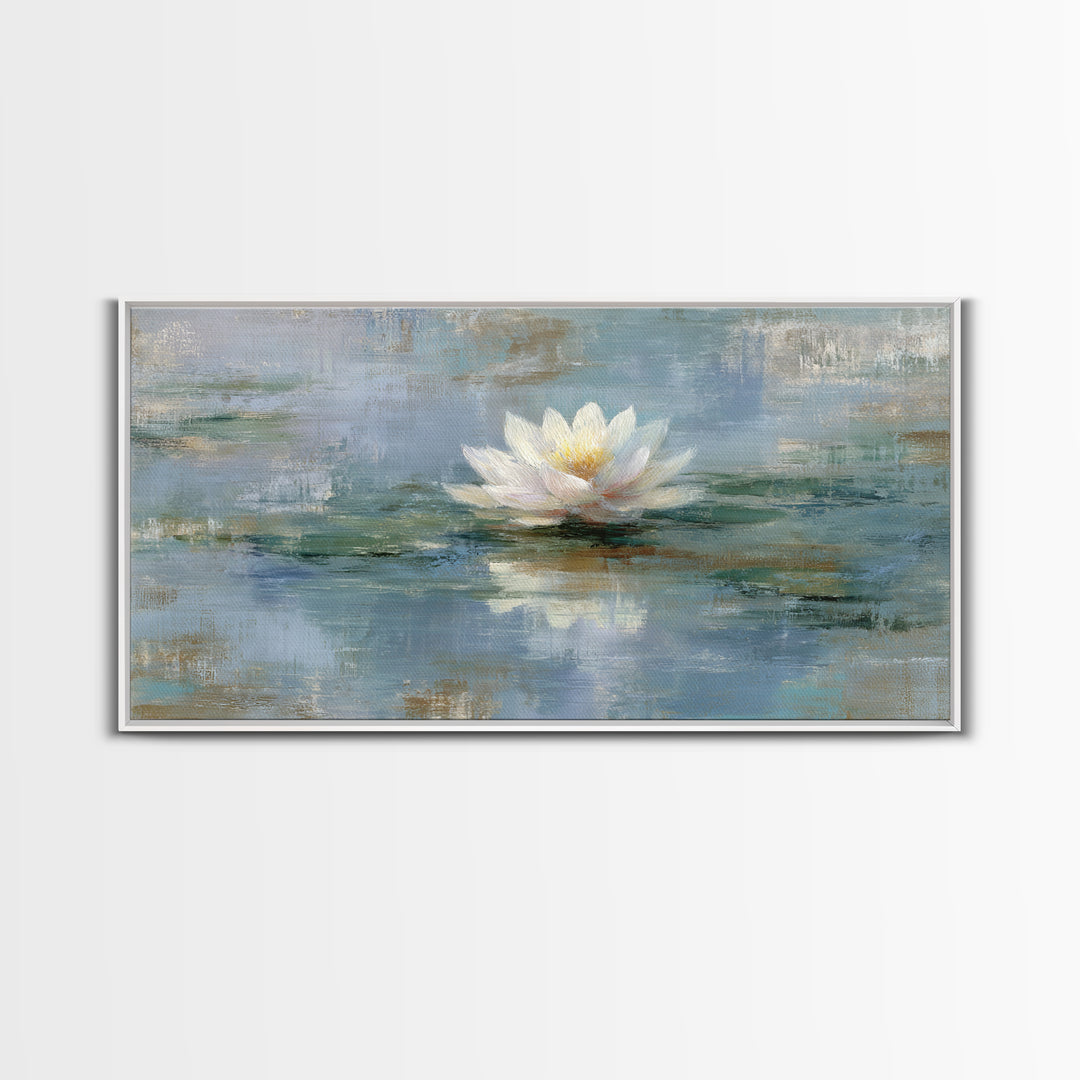 Lotus Flower Floating on Still Water Framed Canvas Print, Medical Office Art, School Nurse Art, Office Decor, Watercolor Art, MOA-2x1-79