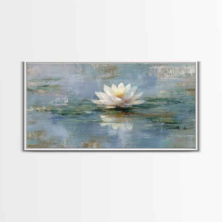 Lotus Flower Floating on Still Water Framed Canvas Print, Medical Office Art, School Nurse Art, Office Decor, Watercolor Art, MOA-2x1-79