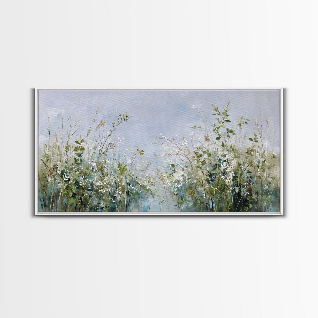 Sunlit Meadow with Wildflowers and Calm Mood Framed Canvas Print, Medical Office Art, Anatomy Wall Art, Office Decor, MOA-2x1-80