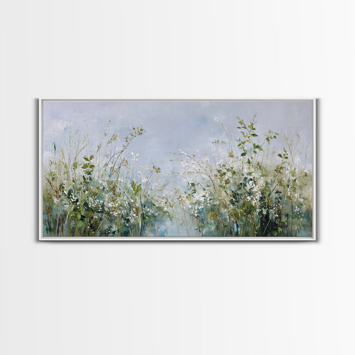 Sunlit Meadow with Wildflowers and Calm Mood Framed Canvas Print, Medical Office Art, Anatomy Wall Art, Office Decor, MOA-2x1-80