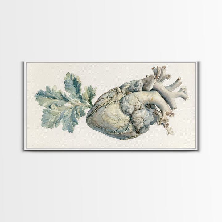 Anatomical Heart Rendered as Tasteful Botanical Art Canvas Print, Medical Office Art, Minimalist Art, Office Decor, Calm, MOA-2x1-81