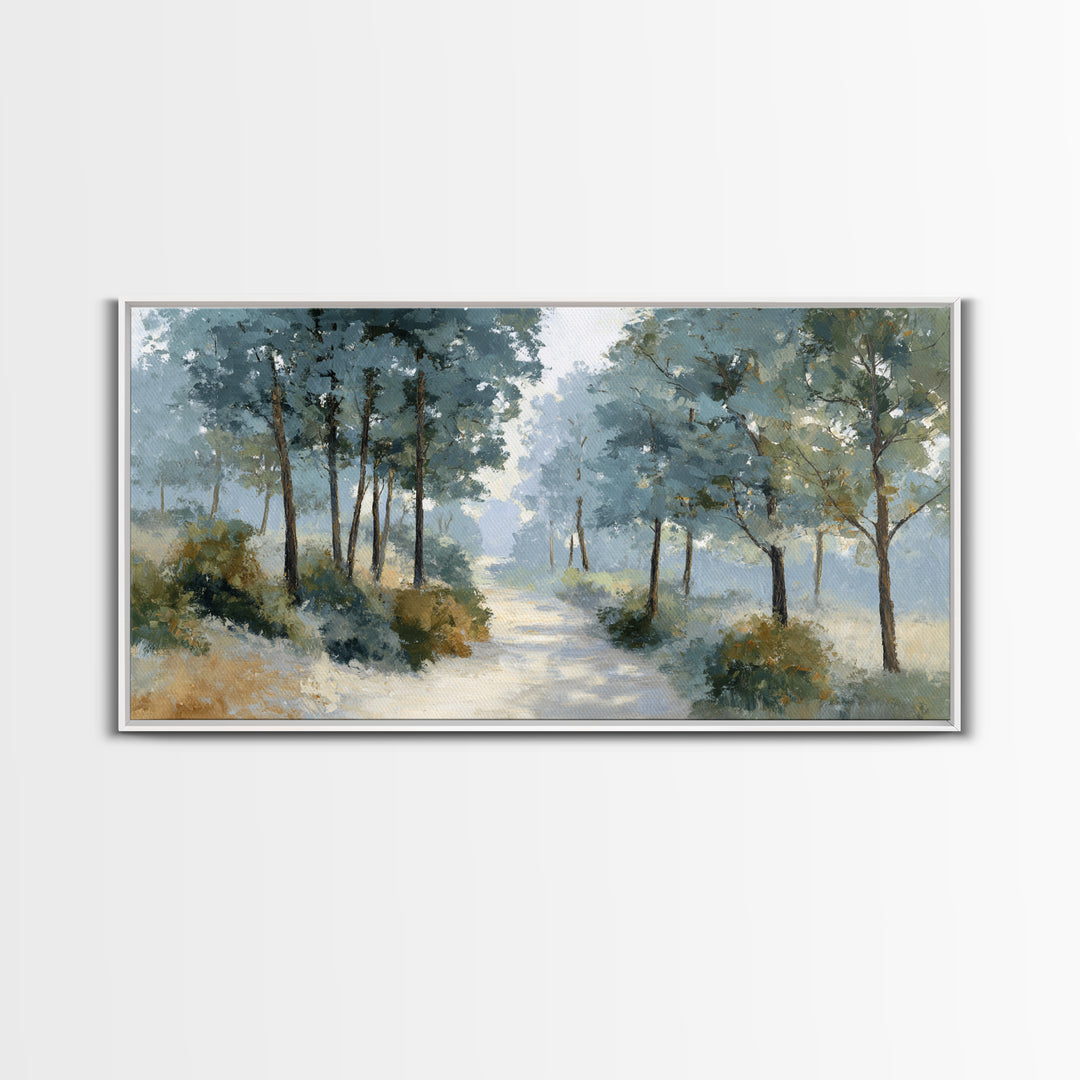 Gentle Forest Path Framed Canvas Print, Medical Office Art, Teal Wall Art, Office Decor, Fine Art, Calm, Anatomy Art, MOA-2x1-85
