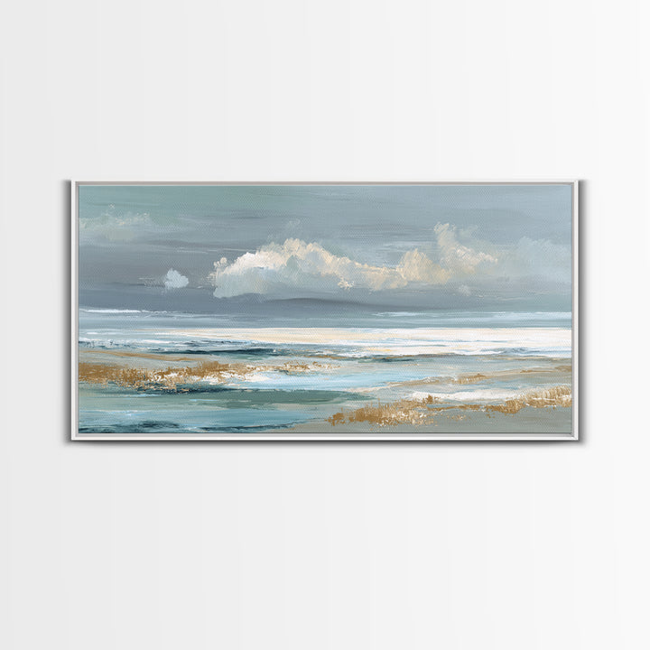 Coastal Shells and Water Study Framed Canvas Print, Medical Office Art, Printable Card, Office Decor, Fine Art, Calm, MOA-2x1-88