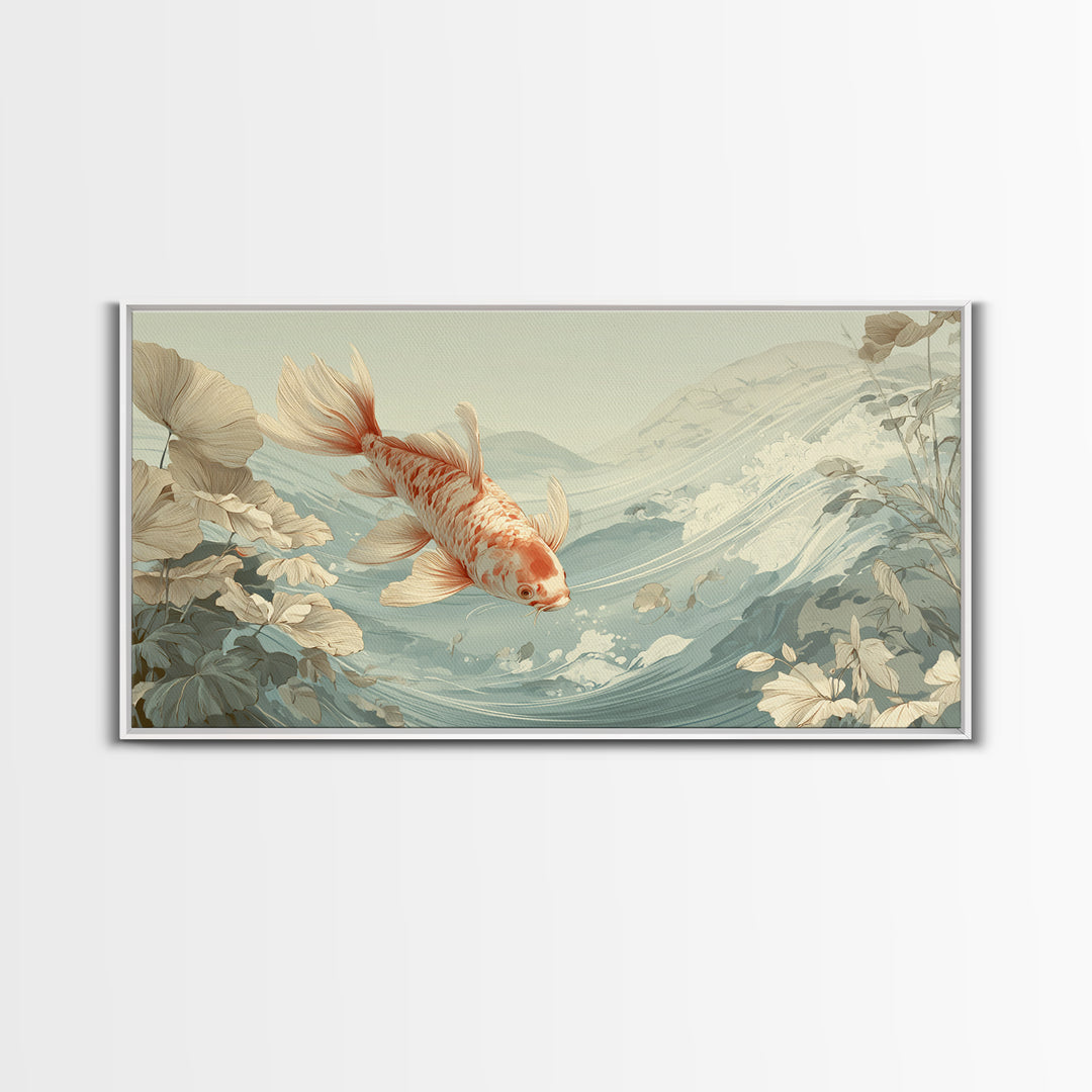Calm Koi Fish Swimming Through Clear Water Framed Canvas Print, Medical Office Art, Office Decor, Oil Painting, Calm, MOA-2x1-90