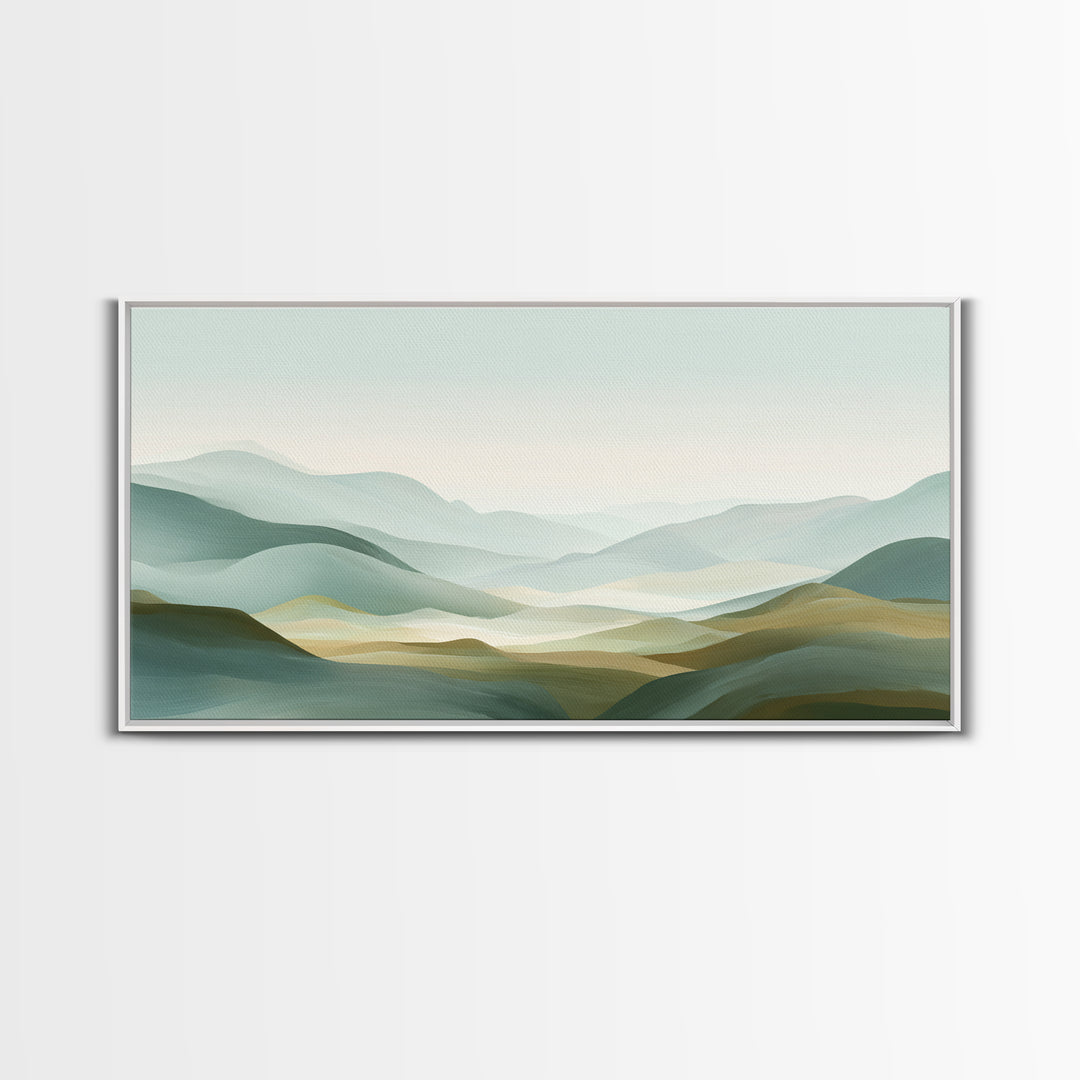Minimal Sunrise over Rounded Hills Framed Canvas Print, Medical Office Art, Printable Art, Office Decor, Fine Art, Calm, MOA-2x1-91