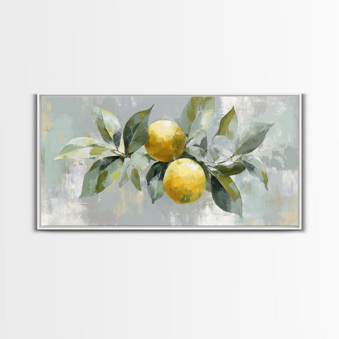 Fresh Citrus and Leaves for Bright Optimism Framed Canvas Print, Medical Office Art, Medical Art, Office Decor, Oil Painting, MOA-2x1-92