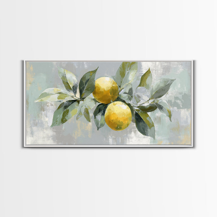 Fresh Citrus and Leaves for Bright Optimism Framed Canvas Print, Medical Office Art, Medical Art, Office Decor, Oil Painting, MOA-2x1-92