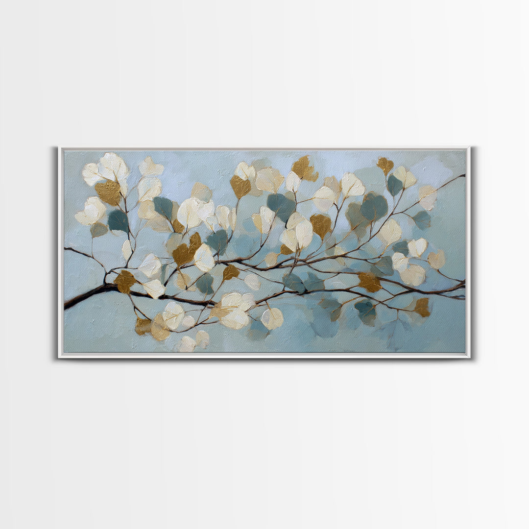 Botanical Eucalyptus Branch Framed Canvas Print, Medical Office Art, Neuroscience Art, Office Decor, Oil Painting, Calm, MOA-2x1-95