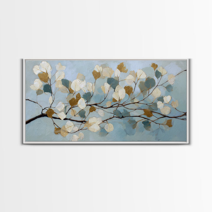 Botanical Eucalyptus Branch Framed Canvas Print, Medical Office Art, Neuroscience Art, Office Decor, Oil Painting, Calm, MOA-2x1-95