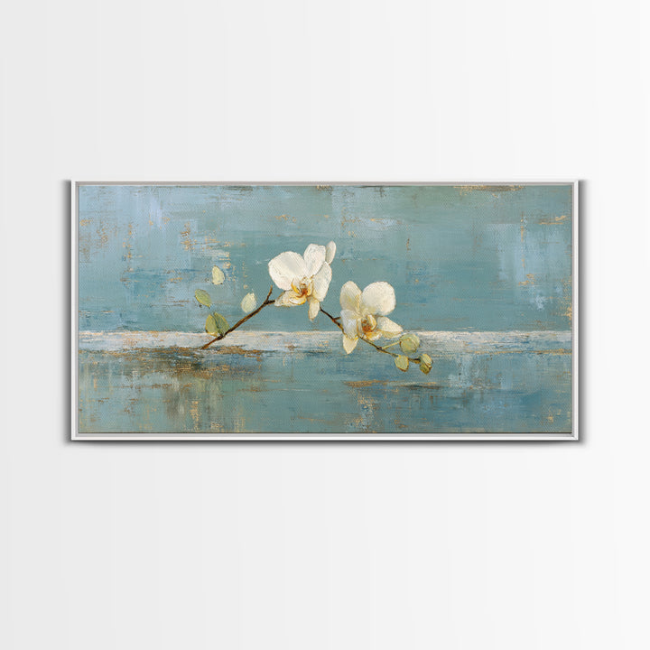 White Orchid on Gray Stone Surface Canvas Print, Medical Office Art, Printable Wall Art, Office Decor, Fine Art, Calm, MOA-2x1-98