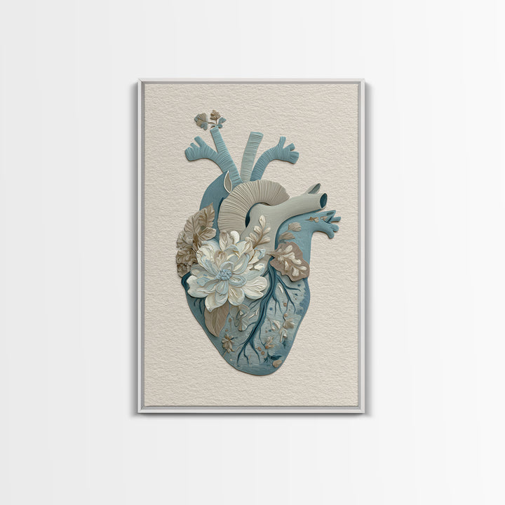 Anatomical Heart Rendered as Tasteful Botanical Art Canvas Print, Medical Office Art, Contemporary Art, Office Decor, Calm, MOA-2x3-21