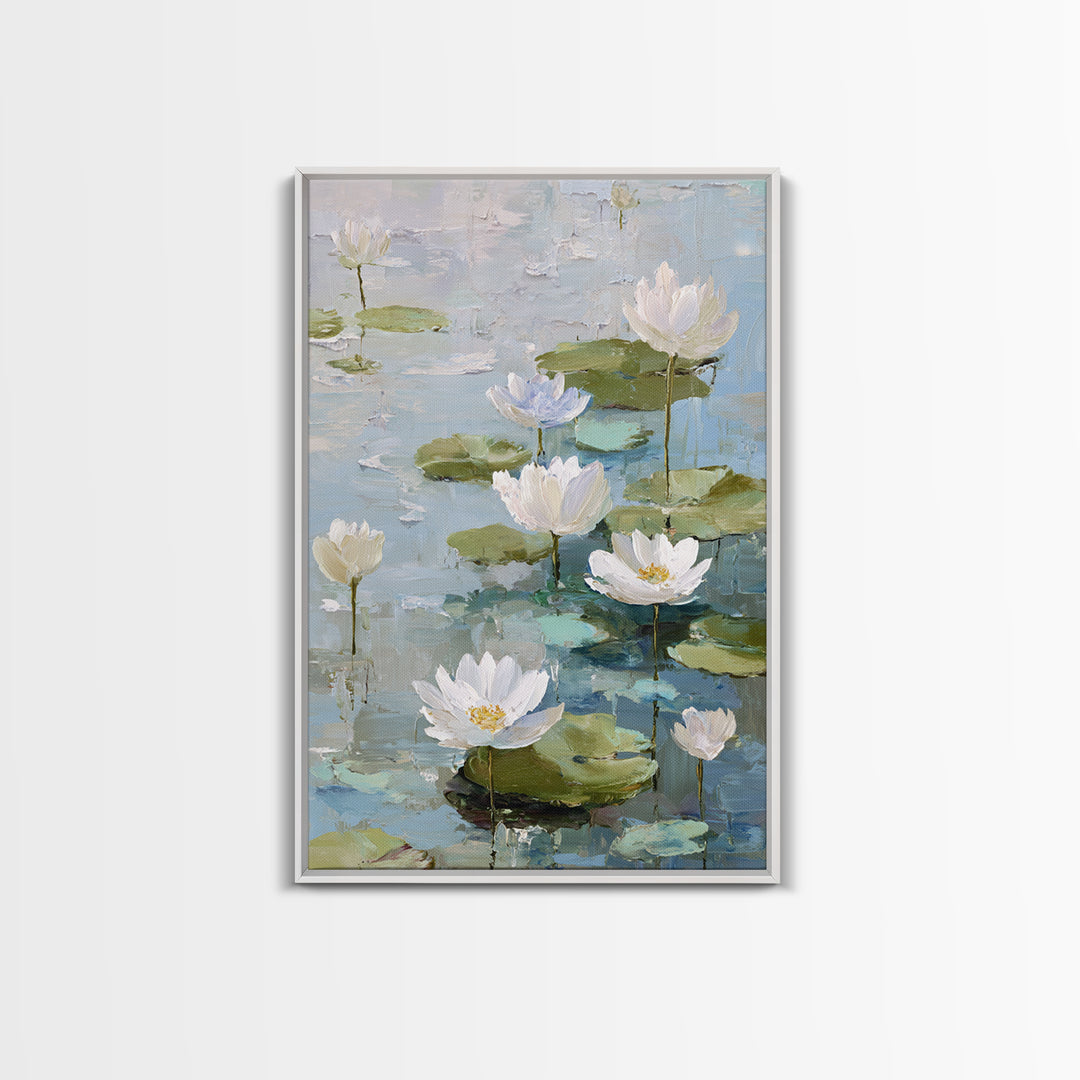 Lotus Flower Floating on Still Water Framed Canvas Print, Medical Office Art, Contemporary Art, Office Decor, Fine Art, Calm, MOA-2x3-43