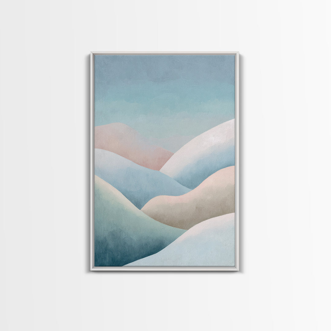 Minimal Sunrise over Rounded Hills Framed Canvas Print, Medical Office Art, Textured Painting, Office Decor, Fine Art, Calm, MOA-2x3-55