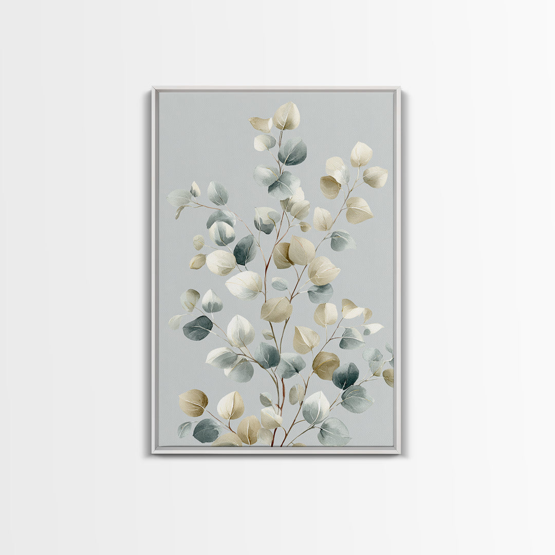Botanical Eucalyptus Branch Framed Canvas Print, Medical Office Art, Digital Art, Office Decor, Watercolor Art, Calm, MOA-2x3-59