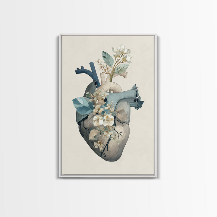 Anatomical Heart Rendered as Tasteful Botanical Art Canvas Print, Medical Office Art, Dental Office Decor, Office Decor, Calm, MOA-2x3-69
