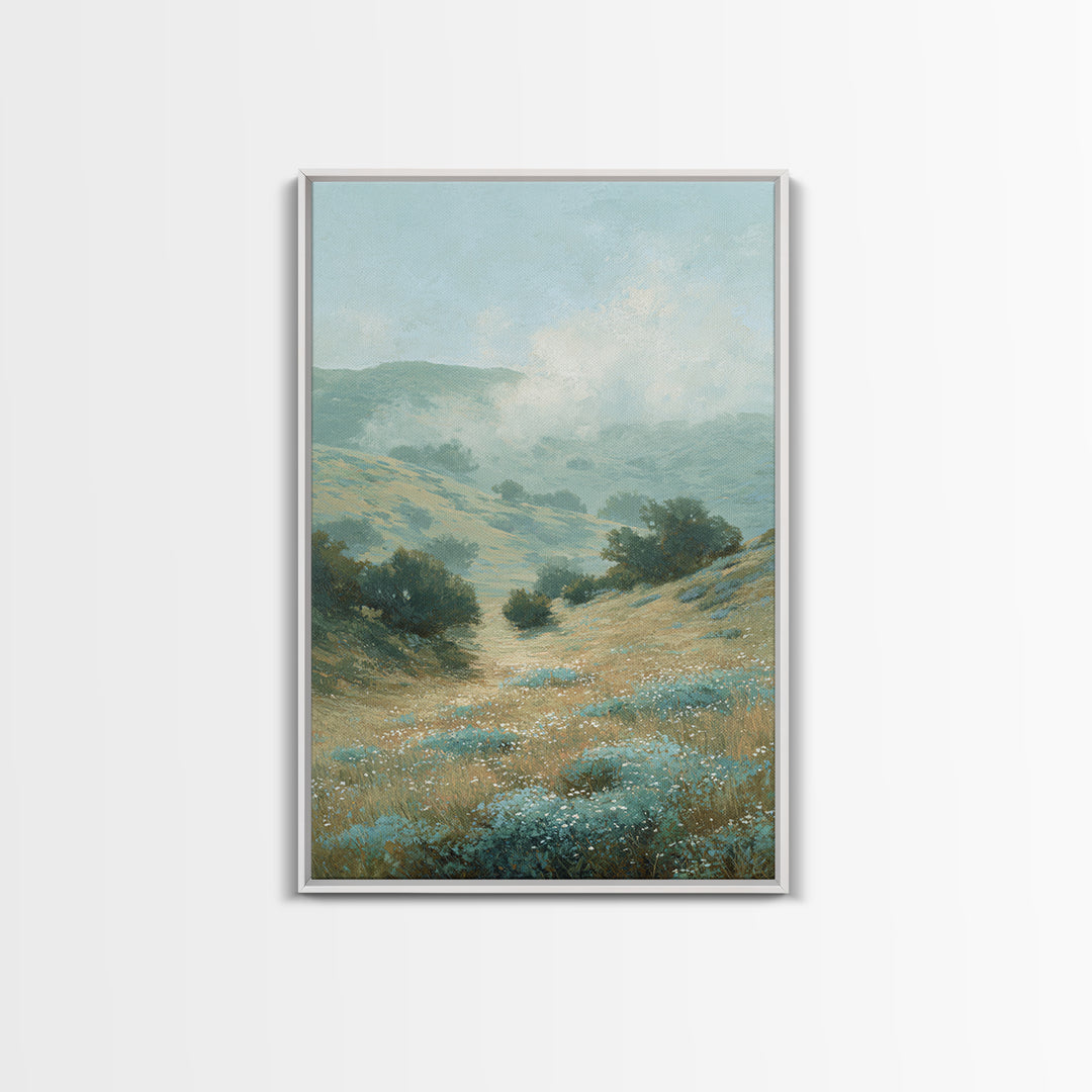 Sunlit Meadow with Wildflowers and Calm Mood Framed Canvas Print, Medical Office Art, Gallery Decor, Office Decor, Calm, MOA-2x3-92
