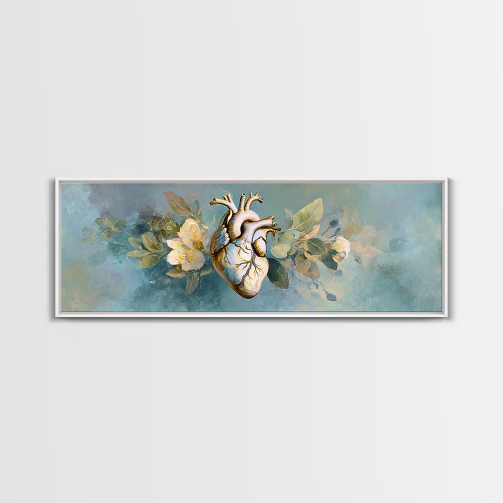 Anatomical Heart Rendered as Tasteful Botanical Art Canvas Print, Medical Office Art, Medical Office Decor, Office Decor, Calm, MOA-3x1-29