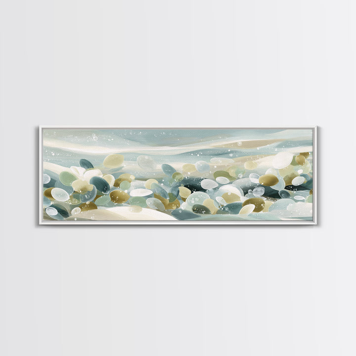 Coastal Shells and Water Study Framed Canvas Print, Medical Office Art, Boho Decor, Office Decor, Fine Art, Calm, MOA-3x1-60