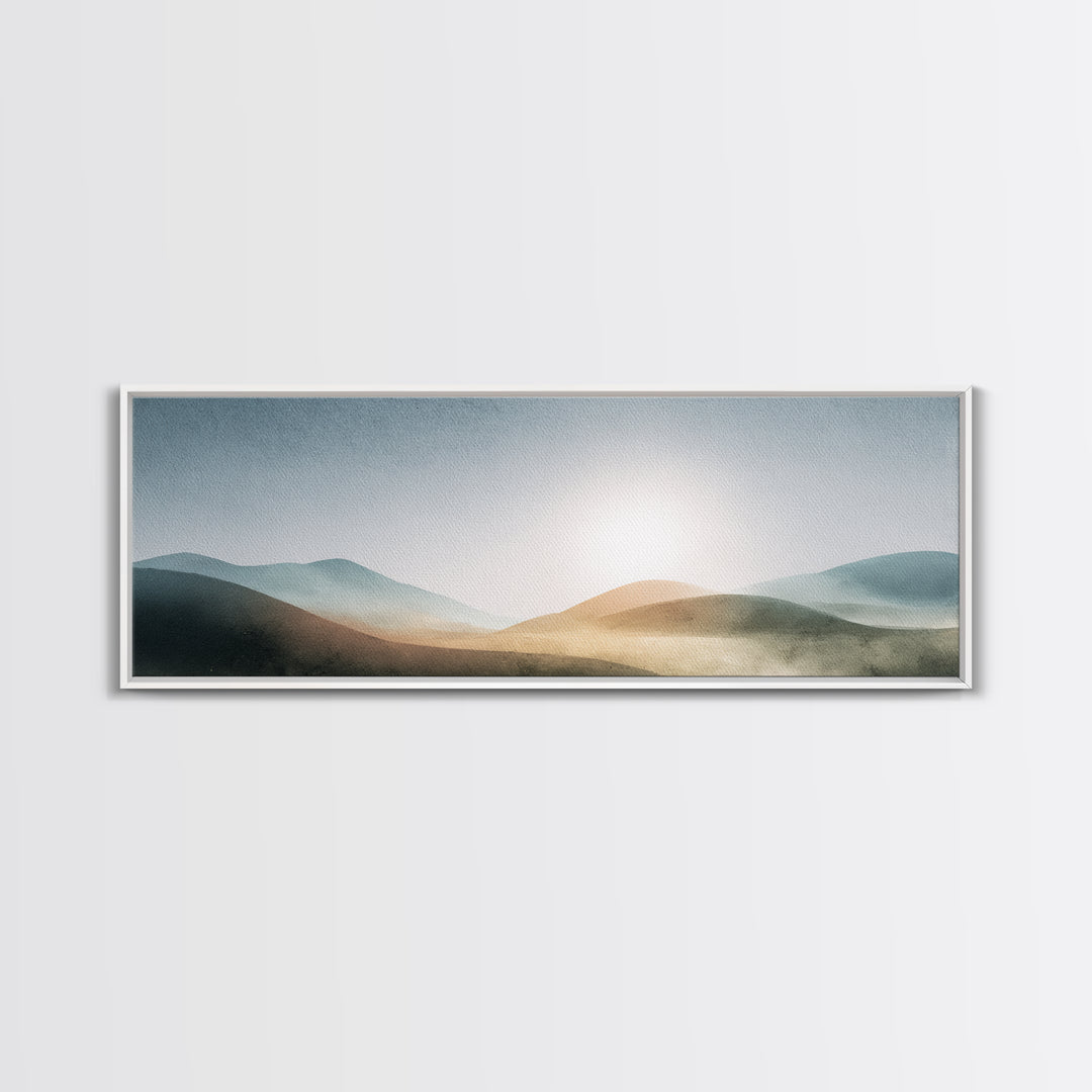 Minimal Sunrise over Rounded Hills Framed Canvas Print, Medical Office Art, Room Decor, Office Decor, Fine Art, Calm, MOA-3x1-63