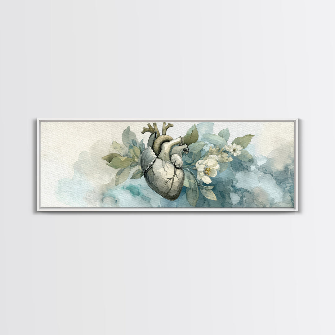 Anatomical Heart Rendered as Tasteful Botanical Art Canvas Print, Medical Office Art, Anatomy Poster, Office Decor, Calm, MOA-3x1-77
