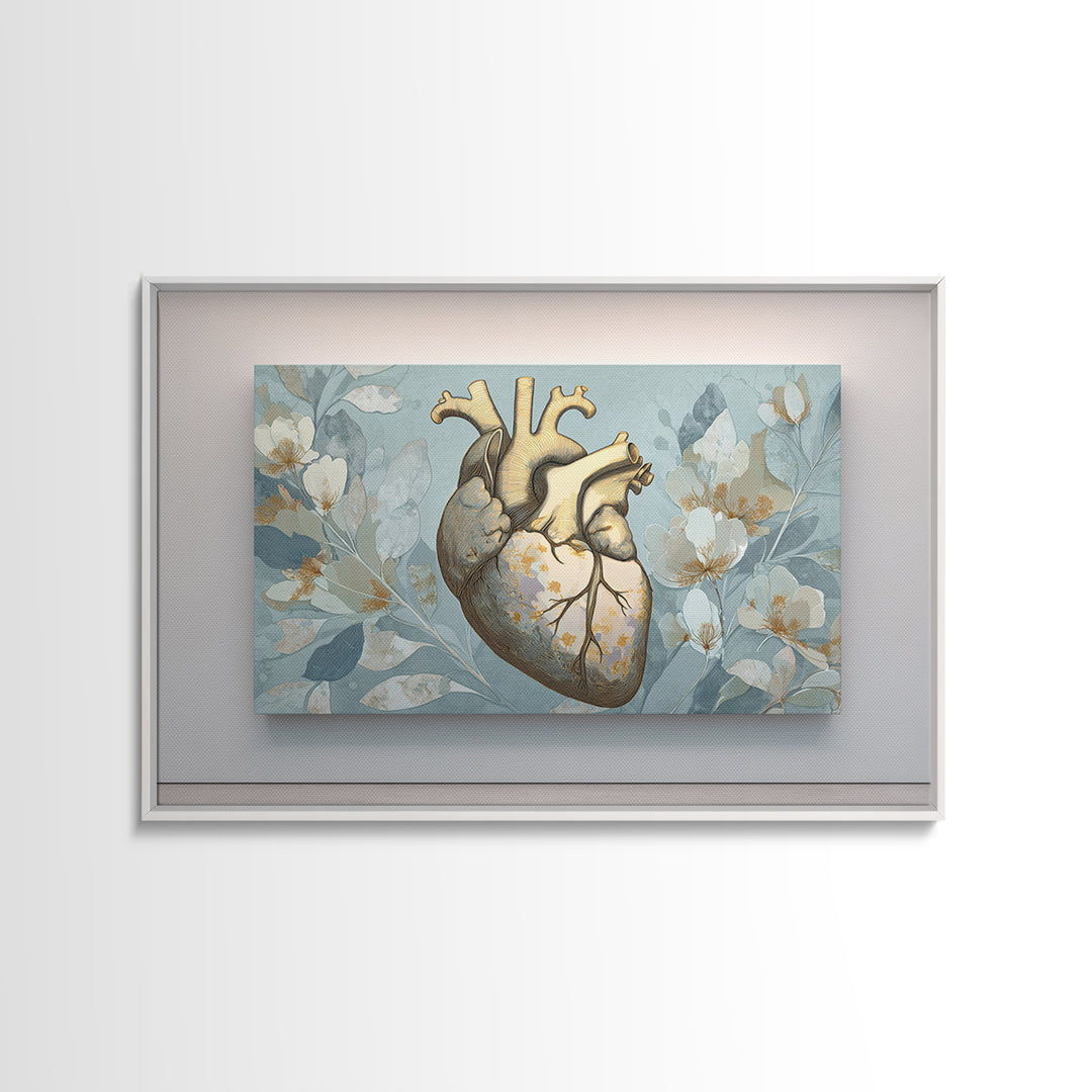 Anatomical Heart Rendered as Tasteful Botanical Art Canvas Print, Medical Office Art, Anatomy Wall Art, Office Decor, Calm, MOA-3x2-17