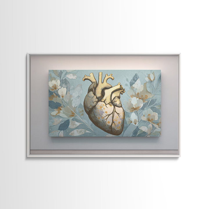 Anatomical Heart Rendered as Tasteful Botanical Art Canvas Print, Medical Office Art, Anatomy Wall Art, Office Decor, Calm, MOA-3x2-17