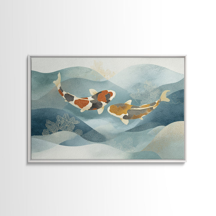 Calm Koi Fish Swimming Through Clear Water Canvas Print, Medical Office Art, Teal Wall Art, Office Decor, Watercolor Art, Calm, MOA-3x2-26