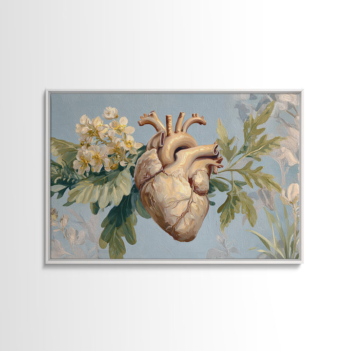 Anatomical Heart Rendered as Tasteful Botanical Art Framed Canvas Print, Medical Office Art, Anatomy Art, Office Decor, Calm, MOA-3x2-41