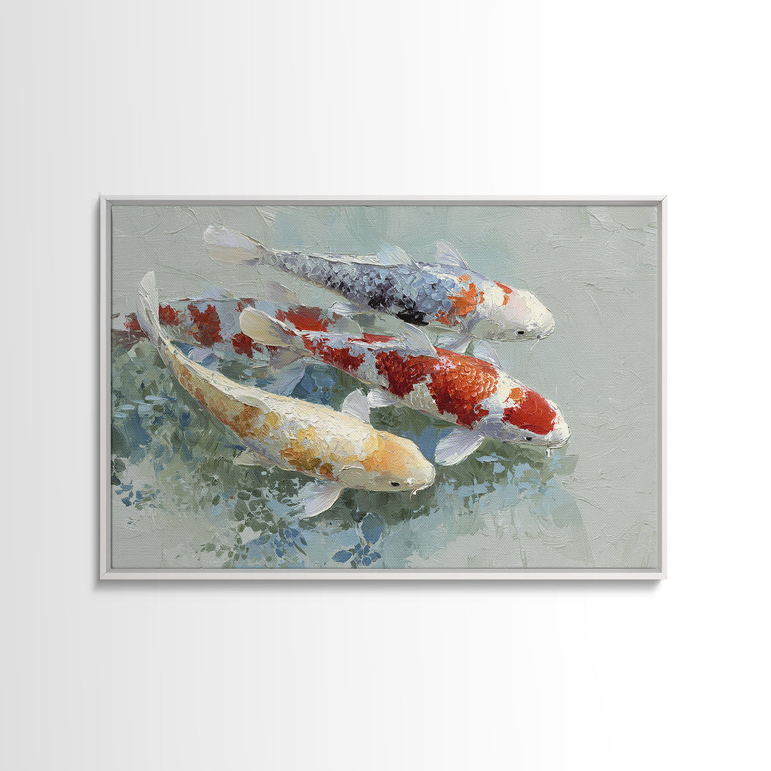 Calm Koi Fish Swimming Through Clear Water Framed Canvas Print, Medical Office Art, Medical Decor, Office Decor, Oil Painting, MOA-3x2-50