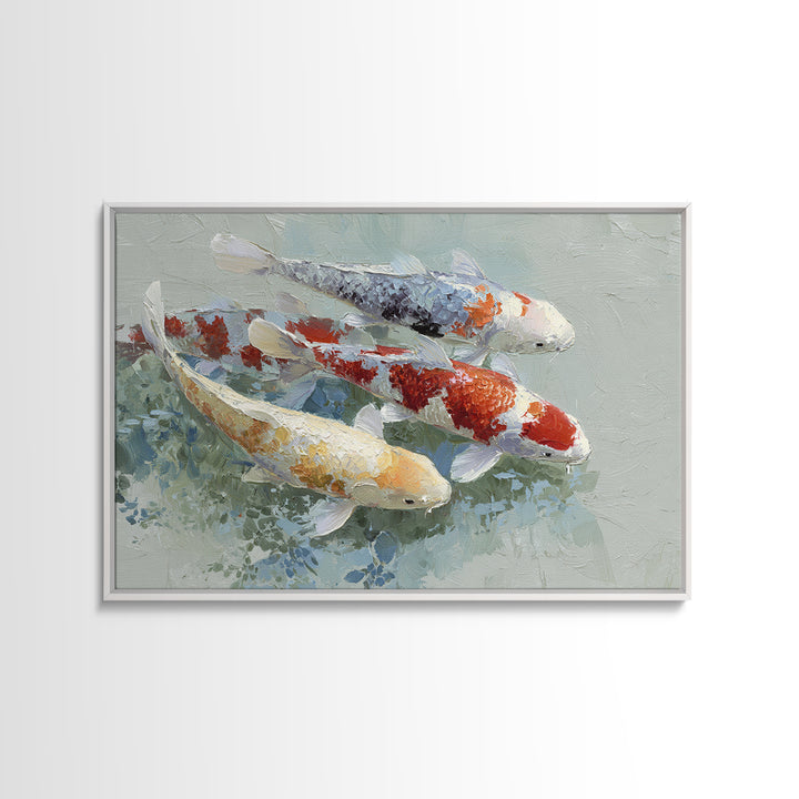 Calm Koi Fish Swimming Through Clear Water Framed Canvas Print, Medical Office Art, Medical Decor, Office Decor, Oil Painting, MOA-3x2-50