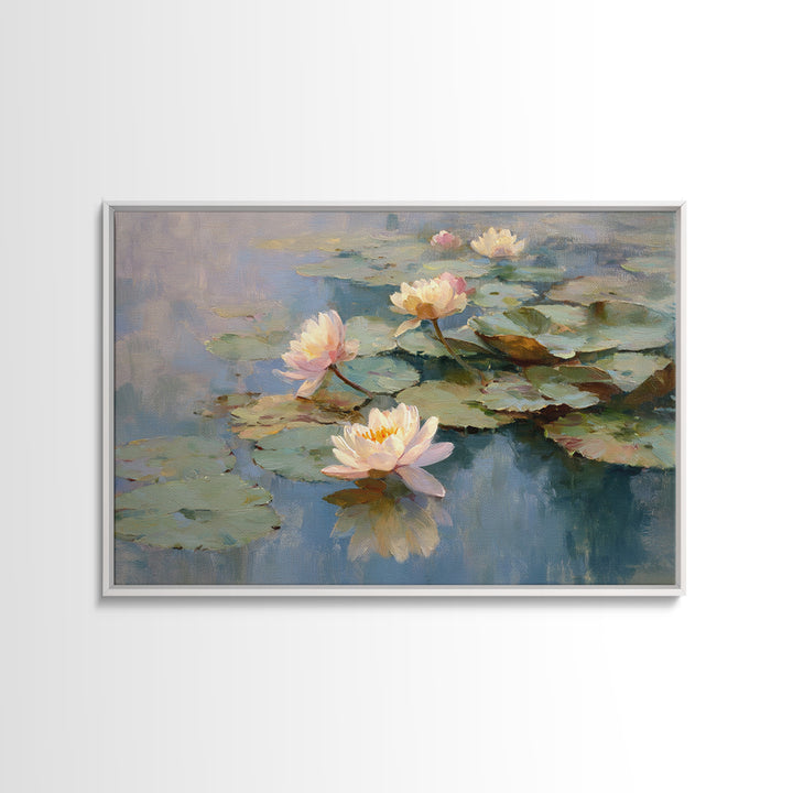 Lotus Flower Floating on Still Water Framed Canvas Print, Medical Office Art, Dental Office Decor, Office Decor, Oil Painting, MOA-3x2-63