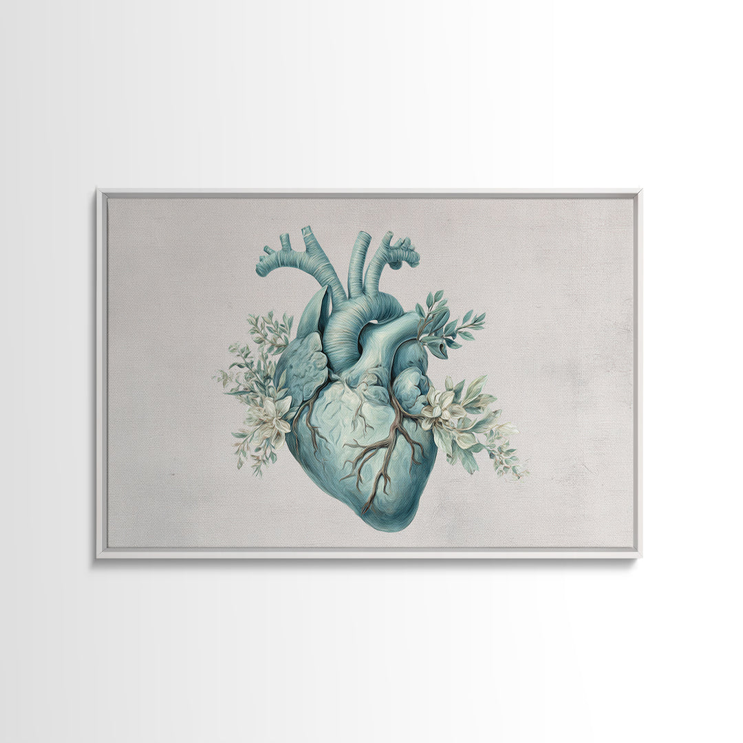 Anatomical Heart Rendered as Tasteful Botanical Art Framed Canvas Print, Medical Office Art, Anatomy Art, Office Decor, Calm, MOA-3x2-65