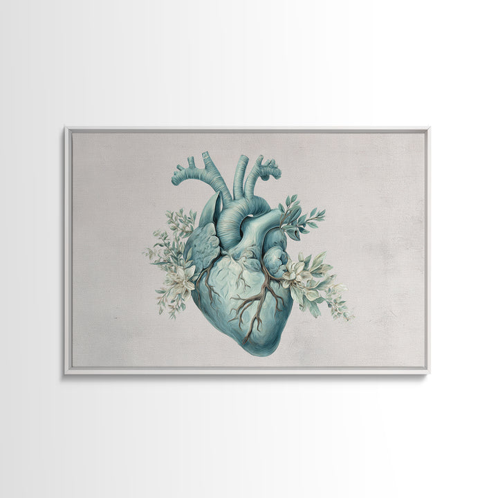 Anatomical Heart Rendered as Tasteful Botanical Art Framed Canvas Print, Medical Office Art, Anatomy Art, Office Decor, Calm, MOA-3x2-65