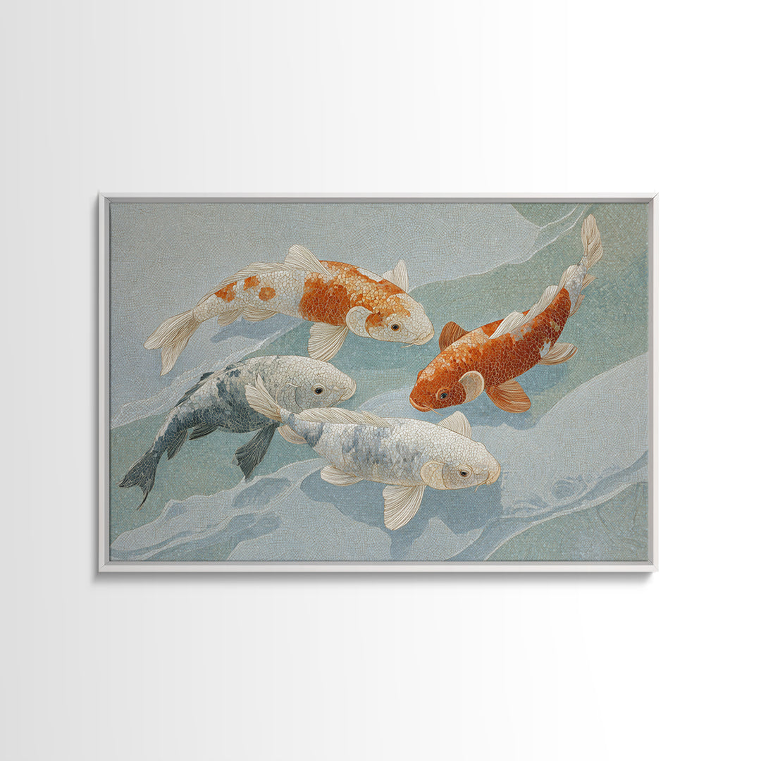 Calm Koi Fish Swimming Through Clear Water Framed Canvas Print, Medical Office Art, Medical Decor, Office Decor, Oil Painting, MOA-3x2-74