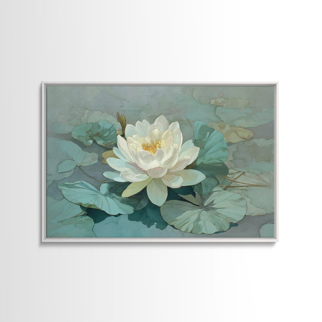 Lotus Flower Floating on Still Water Framed Canvas Print, Medical Office Art, Fine Art Print, Office Decor, Fine Art, Calm, MOA-3x2-87
