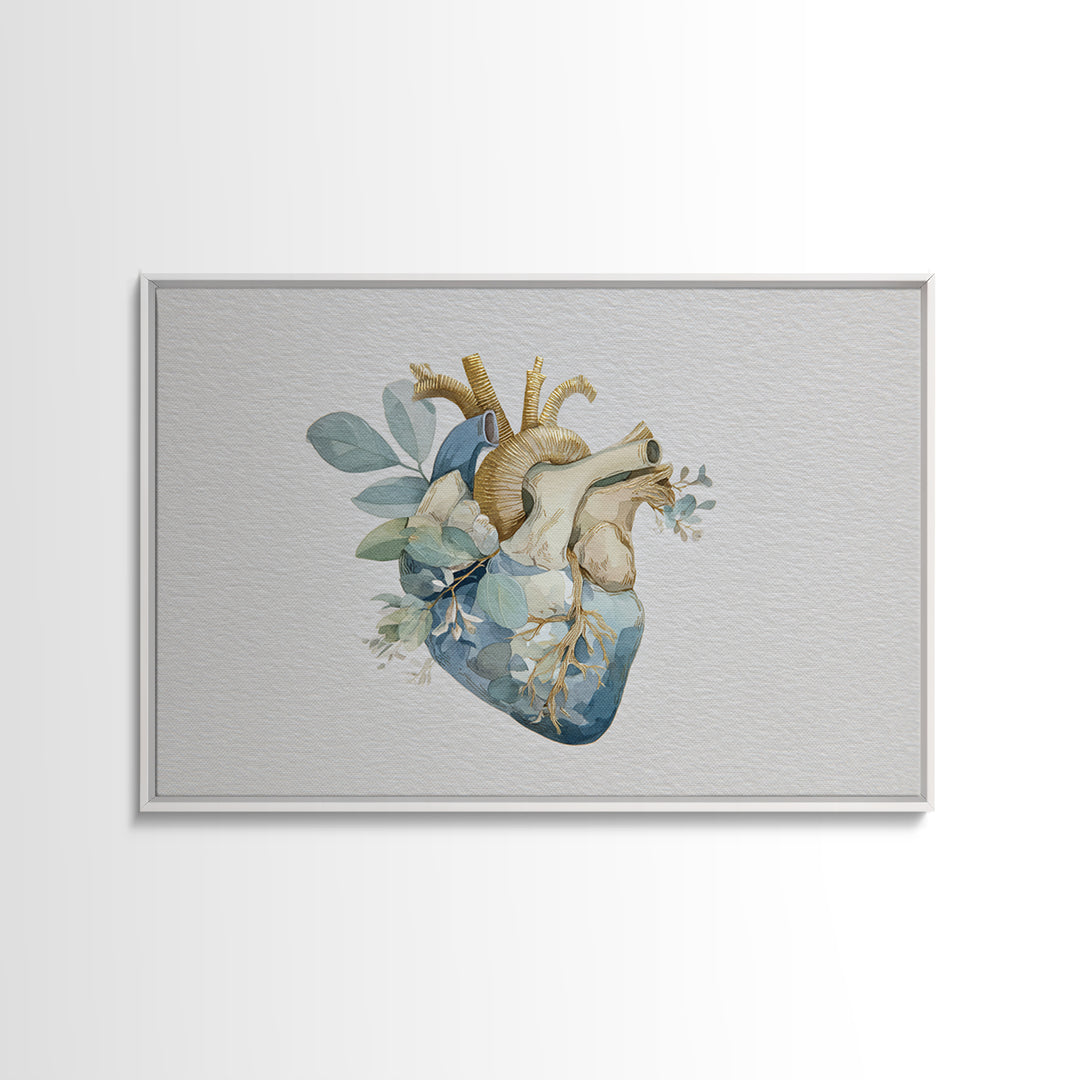 Anatomical Heart Rendered as Tasteful Botanical Art Canvas Print, Medical Office Art, Science Art, Office Decor, Fine Art, Calm, MOA-3x2-89