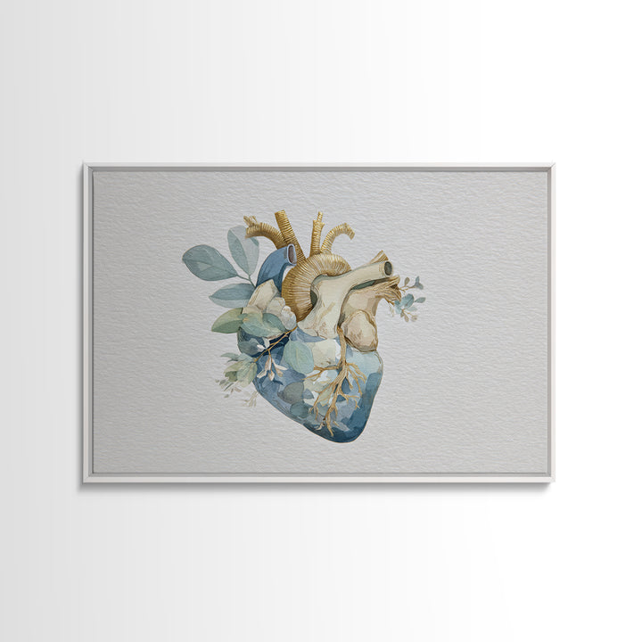 Anatomical Heart Rendered as Tasteful Botanical Art Canvas Print, Medical Office Art, Science Art, Office Decor, Fine Art, Calm, MOA-3x2-89