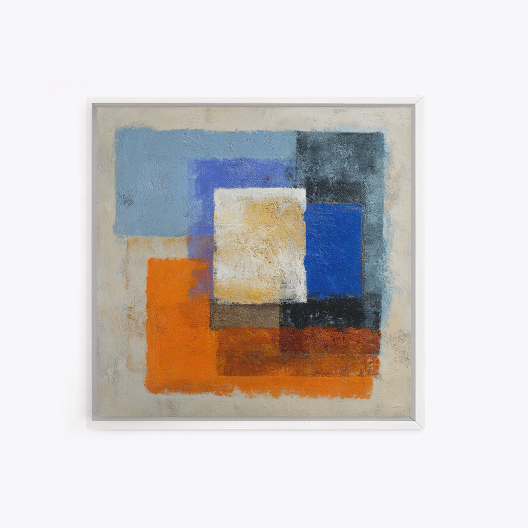 Expressive Brushwork in Cobalt and Rust Framed Canvas Print, Modern Art, Gallery Decor, Living Room Decor, Fine Art, Modern, MOD-1x1-78