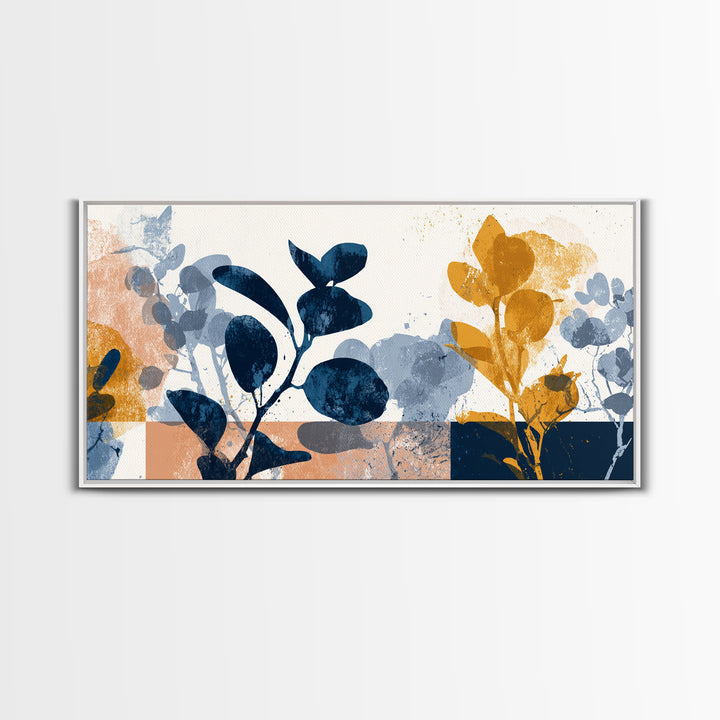 Clean Botanical Silhouette on Color Block Ground Canvas Print, Modern Art, Mid Century Modern Art, Living Room Decor, Modern, MOD-2x1-19